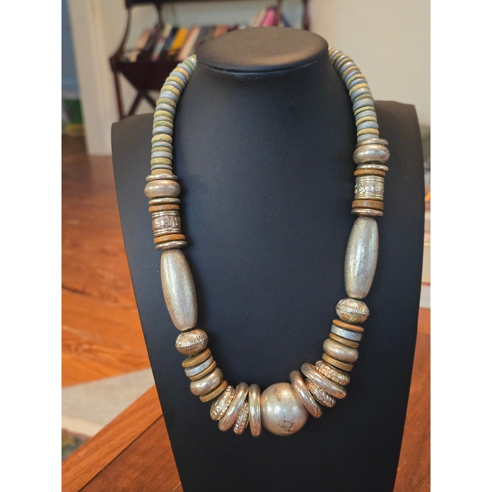 Chunky Silvertone Bead Statement Necklace Vintage